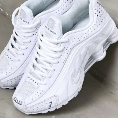 Alternative view of Nike Shox R4 Triple White Sneakers