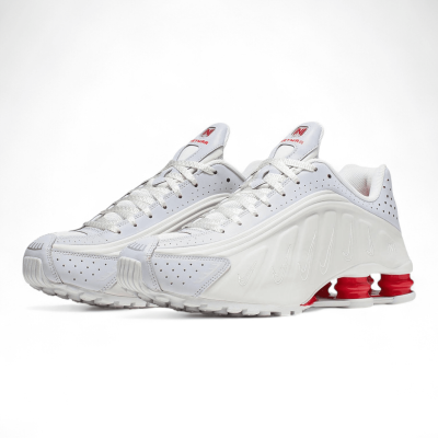 Alternative view of Nike Shox R4 White / University Red Sneakers